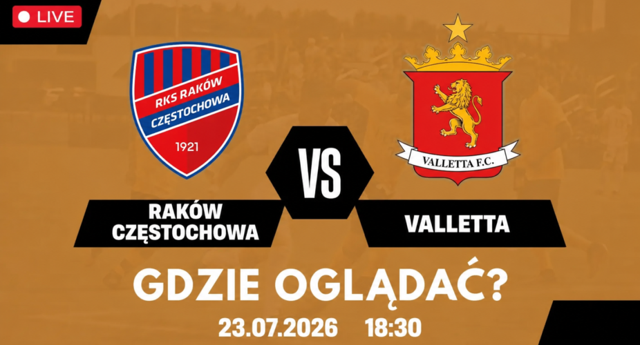 Raków Częstochowa – Valletta FC – gdzie oglądać mecz 23 lipca 2026 o 18:30