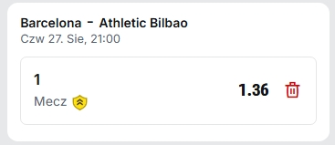 Zakład Superbet Mecz – 1 na wygraną Barcelony z Athletic Bilbao