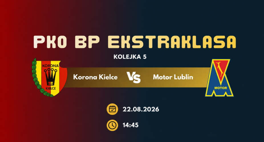 Korona Kielce – Motor Lublin, transmisja 22 sierpnia 2026 o 14:45