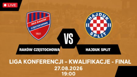 Raków Częstochowa – Hajduk Split, transmisja 27 sierpnia 2026