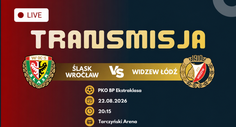 Śląsk Wrocław – Widzew Łódź, transmisja 22 sierpnia 2026 o 20:15