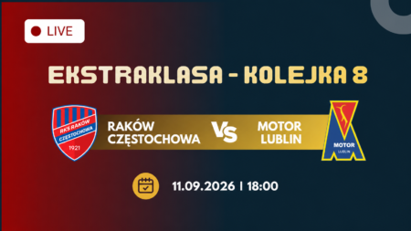 Raków Częstochowa – Motor Lublin, transmisja 11 września 2026 o 18:00